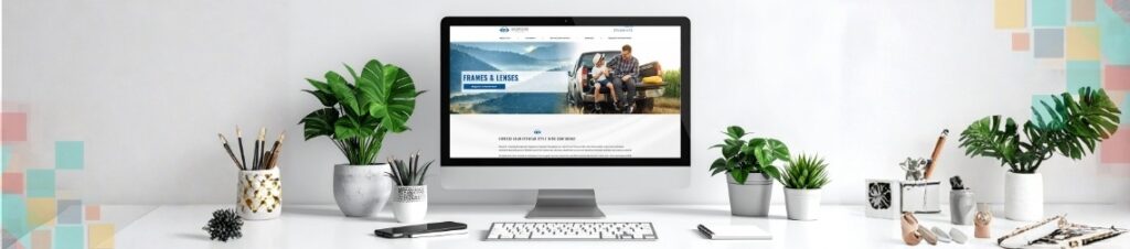 A nicely designed eye care website shown on a desktop computer screen.