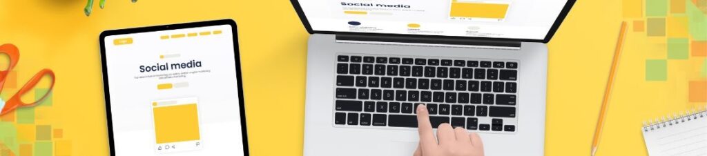 A tablet and laptop showing social media.